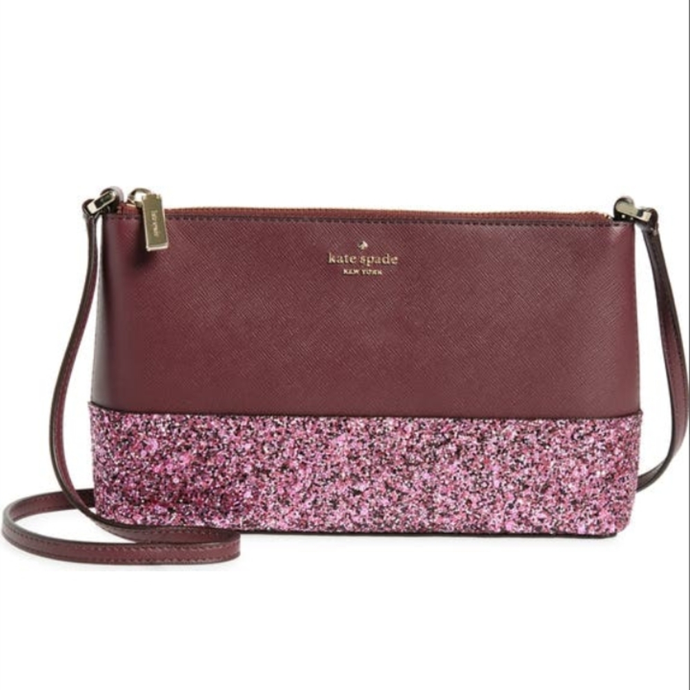 Kate Spade Brown and Pink Crossbody Bag with Glitter